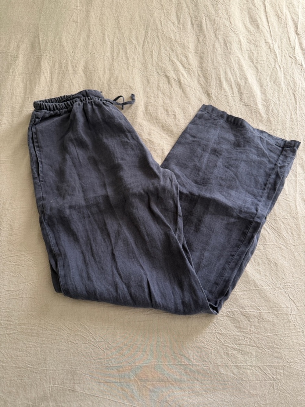 Women’s Wide-Leg Linen Blend Pants in Charcoal - Drawstring Waist pocket